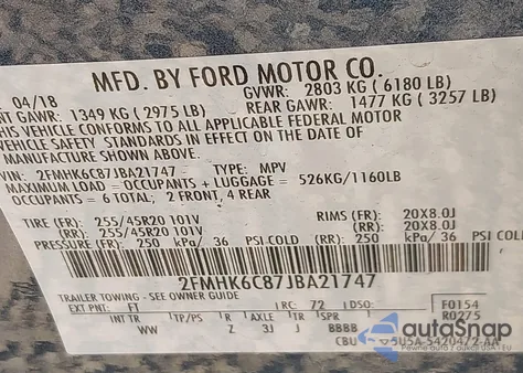 2018 Ford Flex Sel из США, поврежденный, VIN 2FMHK6C87JBA21747